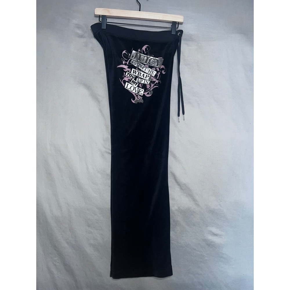 Juicy Couture Black Velour Track Pants Wrap You Up In My Love Graphic Size P
